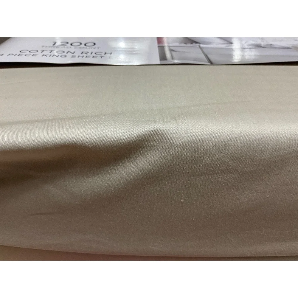 Color Sense 1200 Thread Count Cotton Rich 4 Piece King Sheet Set Tan Beige New